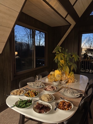 Thanksgiving dinner served across the white table